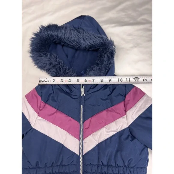 OshKosh B'gosh Winter Jacket Girls Coat Size 5/6 Cute!! Blue Pink Retro Stripes - Picture 2 of 13